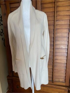 Open-Front Cream Ribbed Women's Cardigan Small